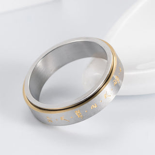 Buddha Gift Tibetan Mantra Titanium Steel Balance Rotatable Ring