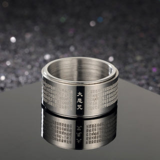 Buddha Gift Great Compassion Mantra Carved Titanium Steel Strengthen Rotatable Ring