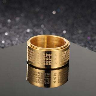 Buddha Gift Great Compassion Mantra Carved Titanium Steel Strengthen Rotatable Ring