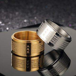 Buddha Gift Great Compassion Mantra Carved Titanium Steel Strengthen Rotatable Ring