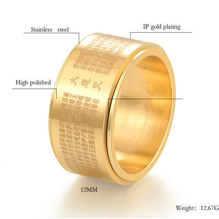 Buddha Gift Great Compassion Mantra Carved Titanium Steel Strengthen Rotatable Ring
