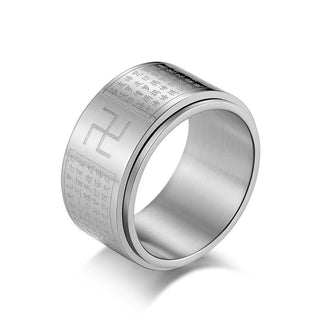 Buddha Gift Heart Sutra Swastika Titanium Steel Luck Rotatable Ring