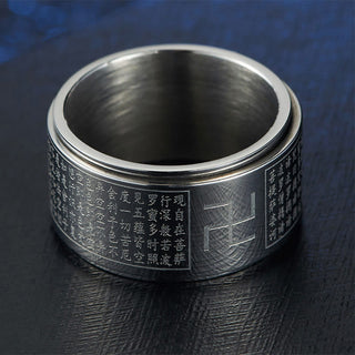 Buddha Gift Heart Sutra Swastika Titanium Steel Luck Rotatable Ring