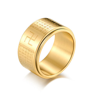 Buddha Gift Heart Sutra Swastika Titanium Steel Luck Rotatable Ring