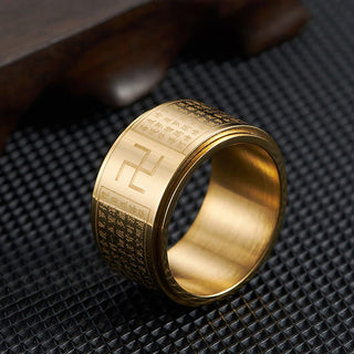Buddha Gift Heart Sutra Swastika Titanium Steel Luck Rotatable Ring