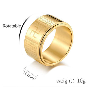 Buddha Gift Heart Sutra Swastika Titanium Steel Luck Rotatable Ring