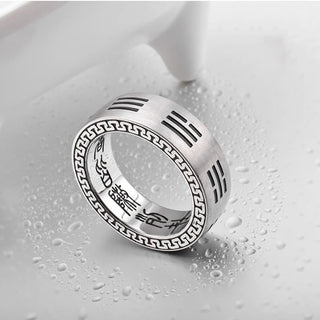 Buddha Gift Bagua Yin Yang Taoist Nine-Character Mantra Titanium Steel Harmony Ring