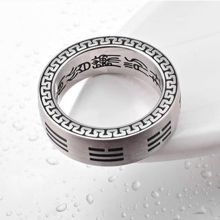 Buddha Gift Bagua Yin Yang Taoist Nine-Character Mantra Titanium Steel Harmony Ring