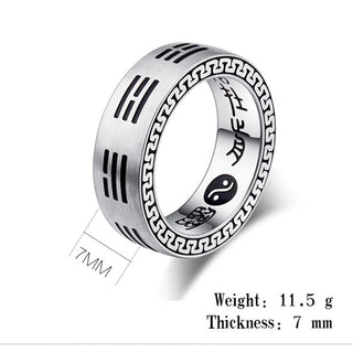 Buddha Gift Bagua Yin Yang Taoist Nine-Character Mantra Titanium Steel Harmony Ring