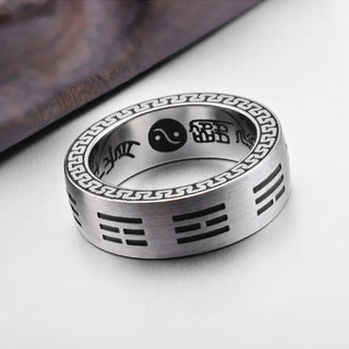 Buddha Gift Bagua Yin Yang Taoist Nine-Character Mantra Titanium Steel Harmony Ring