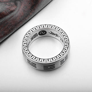 Buddha Gift Bagua Yin Yang Taoist Nine-Character Mantra Titanium Steel Harmony Ring
