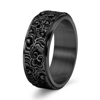 Buddha Gift Auspicious Clouds Pattern Carved Titanium Steel Balance Rotatable Ring