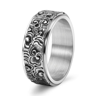 Buddha Gift Auspicious Clouds Pattern Carved Titanium Steel Balance Rotatable Ring