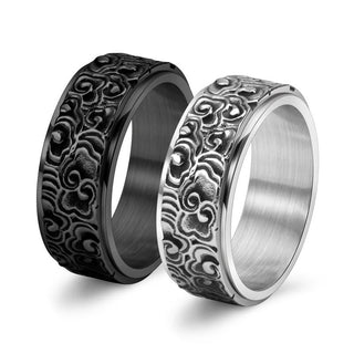 Buddha Gift Auspicious Clouds Pattern Carved Titanium Steel Balance Rotatable Ring