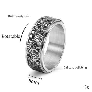 Buddha Gift Auspicious Clouds Pattern Carved Titanium Steel Balance Rotatable Ring