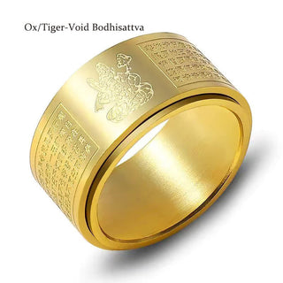 Buddha Gift Chinese Zodiac Natal Buddha Heart Sutra Carved Titanium Steel Calm Rotatable Ring