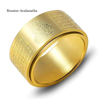 Buddha Gift Chinese Zodiac Natal Buddha Heart Sutra Carved Titanium Steel Calm Rotatable Ring
