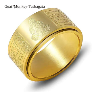 Buddha Gift Chinese Zodiac Natal Buddha Heart Sutra Carved Titanium Steel Calm Rotatable Ring
