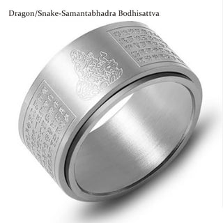 Buddha Gift Chinese Zodiac Natal Buddha Heart Sutra Carved Titanium Steel Calm Rotatable Ring