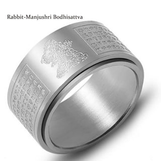 Buddha Gift Chinese Zodiac Natal Buddha Heart Sutra Carved Titanium Steel Calm Rotatable Ring