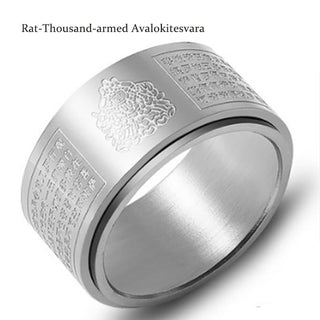 Buddha Gift Chinese Zodiac Natal Buddha Heart Sutra Carved Titanium Steel Calm Rotatable Ring