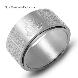 Buddha Gift Chinese Zodiac Natal Buddha Heart Sutra Carved Titanium Steel Calm Rotatable Ring
