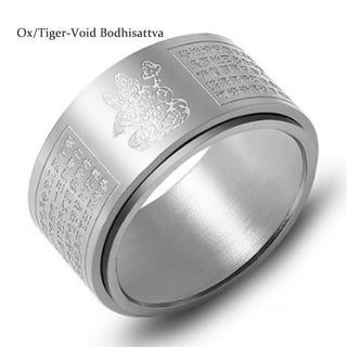 Buddha Gift Chinese Zodiac Natal Buddha Heart Sutra Carved Titanium Steel Calm Rotatable Ring