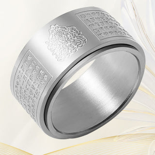 Buddha Gift Chinese Zodiac Natal Buddha Heart Sutra Carved Titanium Steel Calm Rotatable Ring