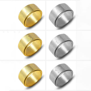 Buddha Gift Chinese Zodiac Natal Buddha Heart Sutra Carved Titanium Steel Calm Rotatable Ring