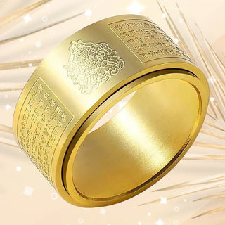 Buddha Gift Chinese Zodiac Natal Buddha Heart Sutra Carved Titanium Steel Calm Rotatable Ring
