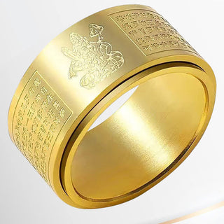 Buddha Gift Chinese Zodiac Natal Buddha Heart Sutra Carved Titanium Steel Calm Rotatable Ring