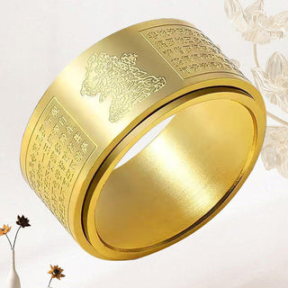 Buddha Gift Chinese Zodiac Natal Buddha Heart Sutra Carved Titanium Steel Calm Rotatable Ring