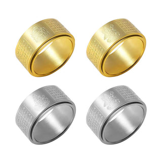 Buddha Gift Chinese Zodiac Natal Buddha Heart Sutra Carved Titanium Steel Calm Rotatable Ring