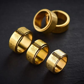 Buddha Gift Chinese Zodiac Natal Buddha Heart Sutra Carved Titanium Steel Calm Rotatable Ring