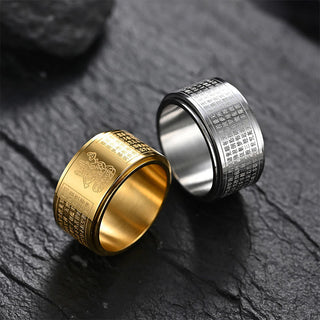 Buddha Gift Chinese Zodiac Natal Buddha Heart Sutra Carved Titanium Steel Calm Rotatable Ring