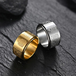 Buddha Gift Chinese Zodiac Natal Buddha Heart Sutra Carved Titanium Steel Calm Rotatable Ring