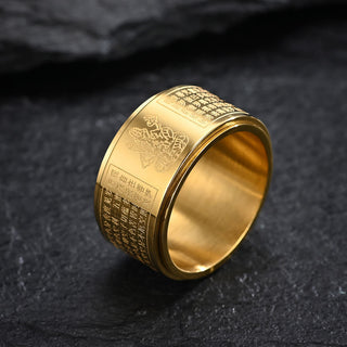 Buddha Gift Chinese Zodiac Natal Buddha Heart Sutra Carved Titanium Steel Calm Rotatable Ring