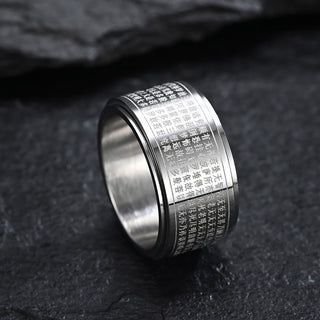 Buddha Gift Chinese Zodiac Natal Buddha Heart Sutra Carved Titanium Steel Calm Rotatable Ring