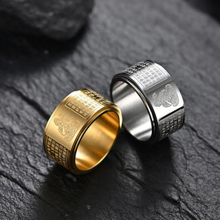 Buddha Gift Chinese Zodiac Natal Buddha Heart Sutra Carved Titanium Steel Calm Rotatable Ring