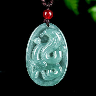 Buddha Gift Natural Jade Oval Year Of The Snake Luck Necklace Pendant