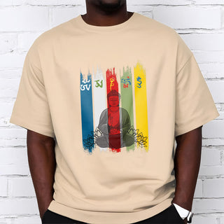 Buddha Gift Six True Words 'Om Mani Padme Hum' Buddha Sitting With Lotus Cotton Tee T-shirt