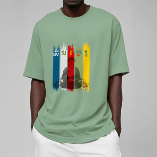 Buddha Gift Six True Words 'Om Mani Padme Hum' Buddha Sitting With Lotus Cotton Tee T-shirt