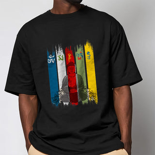 Buddha Gift Six True Words 'Om Mani Padme Hum' Buddha Sitting With Lotus Cotton Tee T-shirt