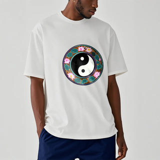 Buddha Gift Yin Yang Lotus Leaves Cotton Tee T-shirt