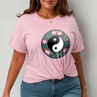 Buddha Gift Yin Yang Lotus Leaves Cotton Tee T-shirt