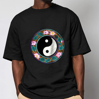 Buddha Gift Yin Yang Lotus Leaves Cotton Tee T-shirt