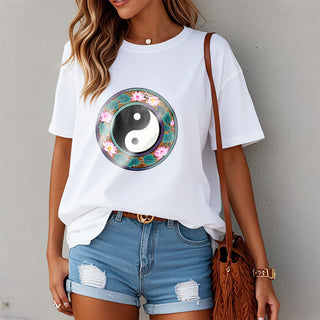 Buddha Gift Yin Yang Lotus Leaves Cotton Tee T-shirt