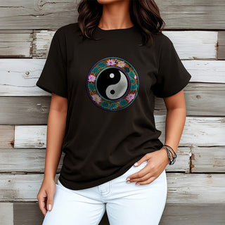 Buddha Gift Yin Yang Lotus Leaves Cotton Tee T-shirt