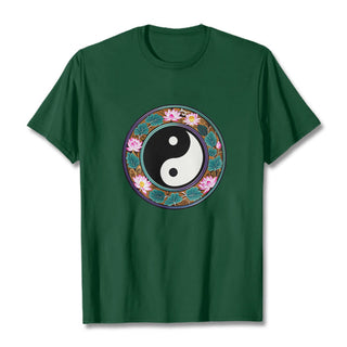 Buddha Gift Yin Yang Lotus Leaves Cotton Tee T-shirt