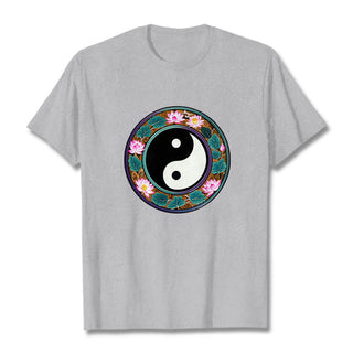 Buddha Gift Yin Yang Lotus Leaves Cotton Tee T-shirt